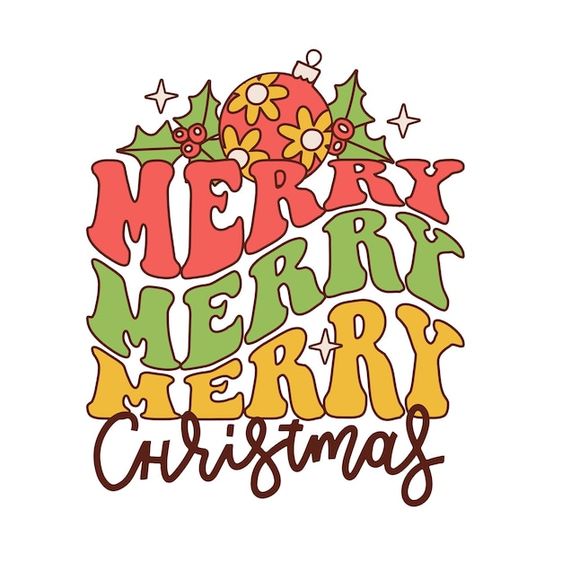 Merry merry merry christmas sublimation concept for tee shirt wavy groovy s xmas style clipart typog