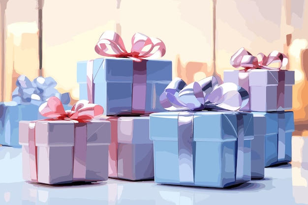 Вектор С новым годом и с рождеством 2022 года белые подарочные коробки с золотыми луками и золотыми пластинками