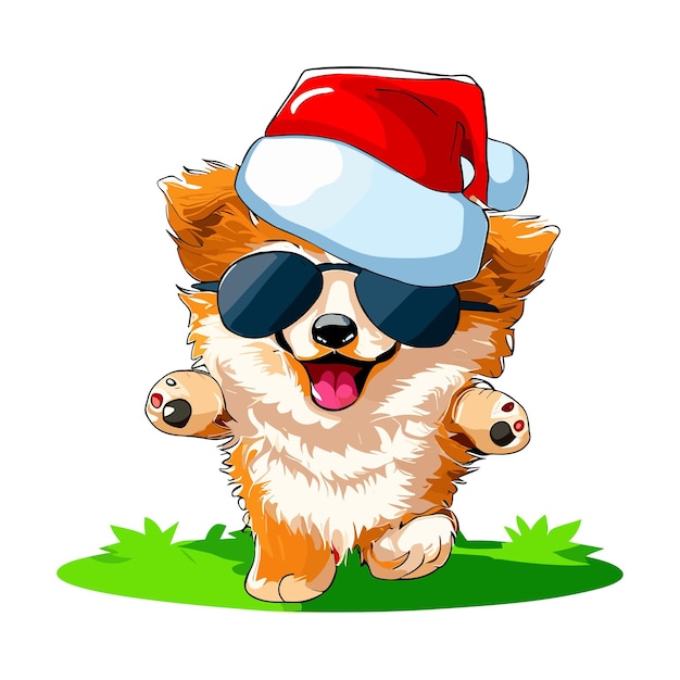 Merry Puppy in Santa Hat Vector Beauty