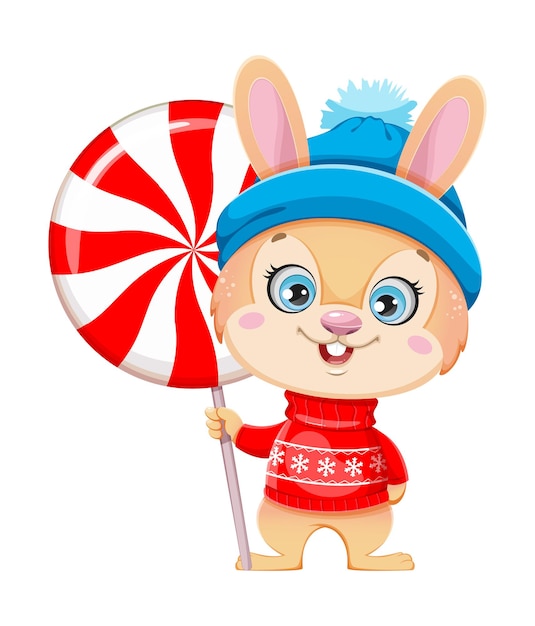 Merry Xmas and Happy New year Cute cartoon rabbit