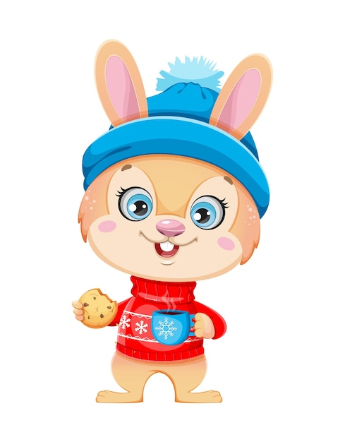 Merry Xmas and Happy New year Cute cartoon rabbit