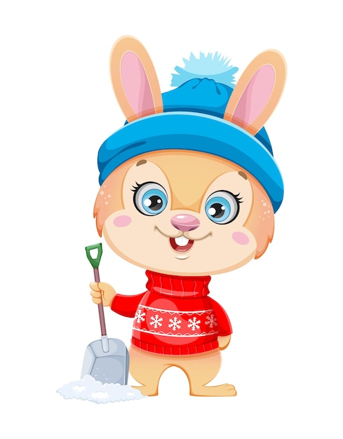 Merry Xmas and Happy New year Cute cartoon rabbit