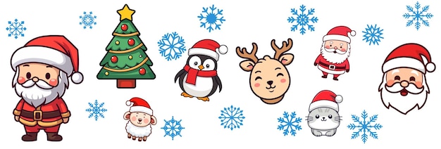 merry xmas amp happy new year cute cartoon set