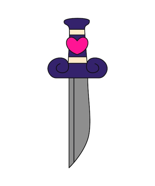 Mes met hart in y2k-stijl Emo goth element ontwerp Old school tattoo Hand getrokken vlakke afbeelding