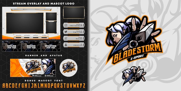 mes storm mascotte logo en twitch overlay sjabloon