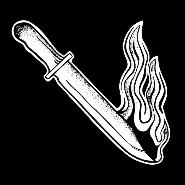 Vector mes vuur kunst illustratie hand getekend zwart-wit vector voor tatoeage, sticker, logo enz