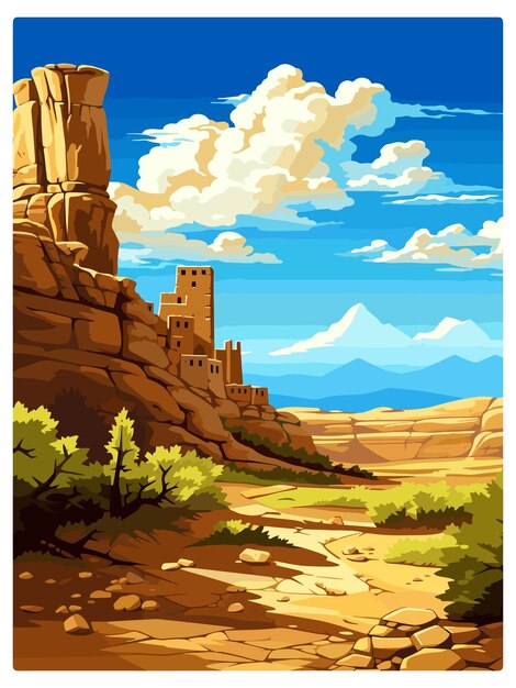 Vector mesa verde national park colorado vintage reisposter souvenir postkaart portret schilderkunst wpa