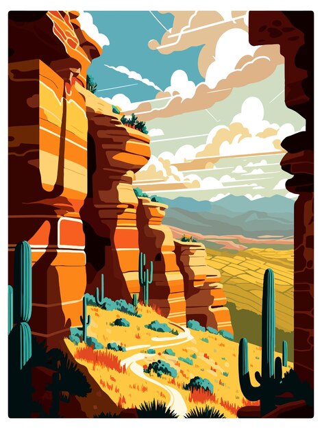 Vettore parco nazionale di mesa verde colorado vintage poster di viaggio souvenir cartolina di ritratto pittura wpa