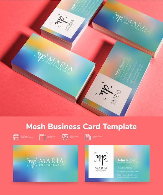 Vector mesh blue and pink business card