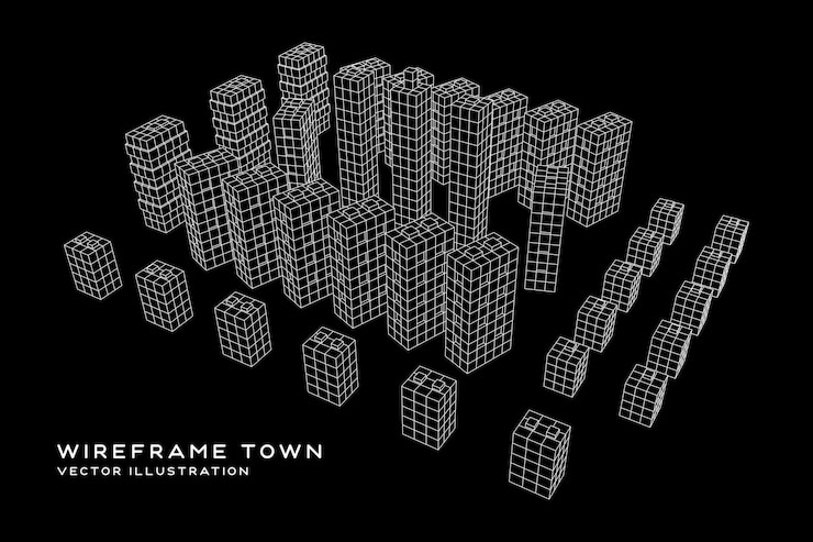 Vector mesh cubes city array