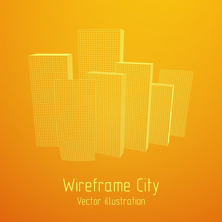 Vector mesh low poly wireframe cubes array like skyscraper city connected lines connection box structure digital data visualization concept vector illustration