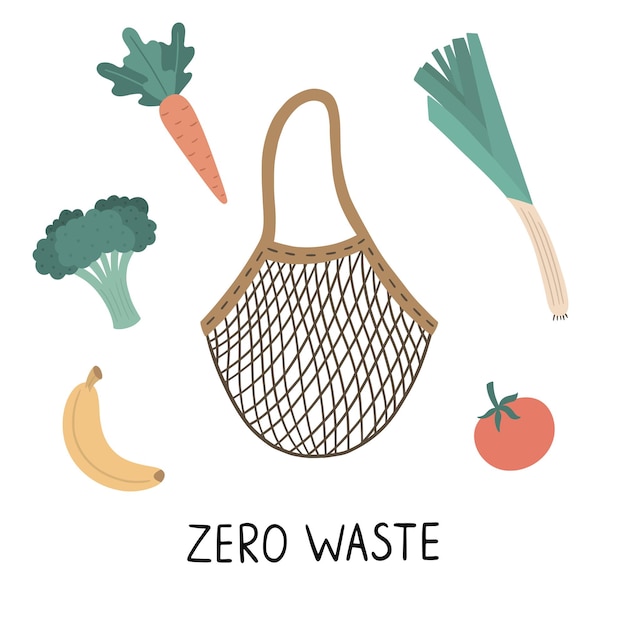 Mesh shopping bag and healthy vegetables Zero waste