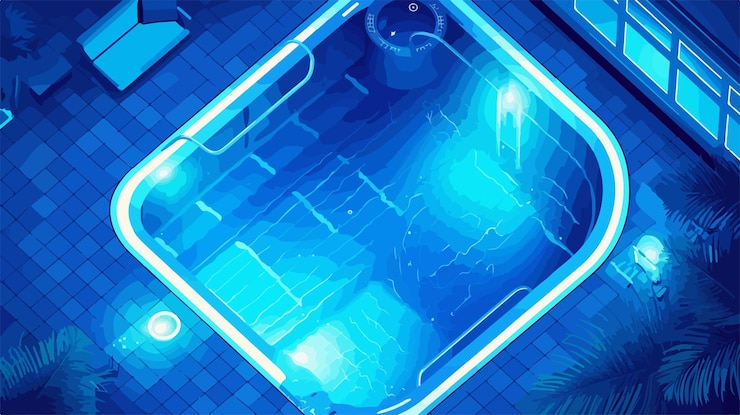 Vector mesmerizing aerial view of illuminated night swimming pool