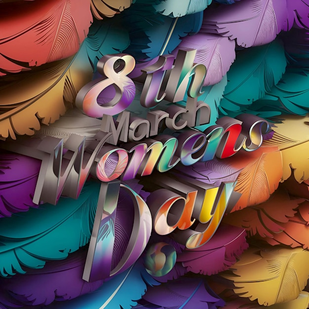 A mesmerizing and vibrant 3D render of the word 8th march Womens day