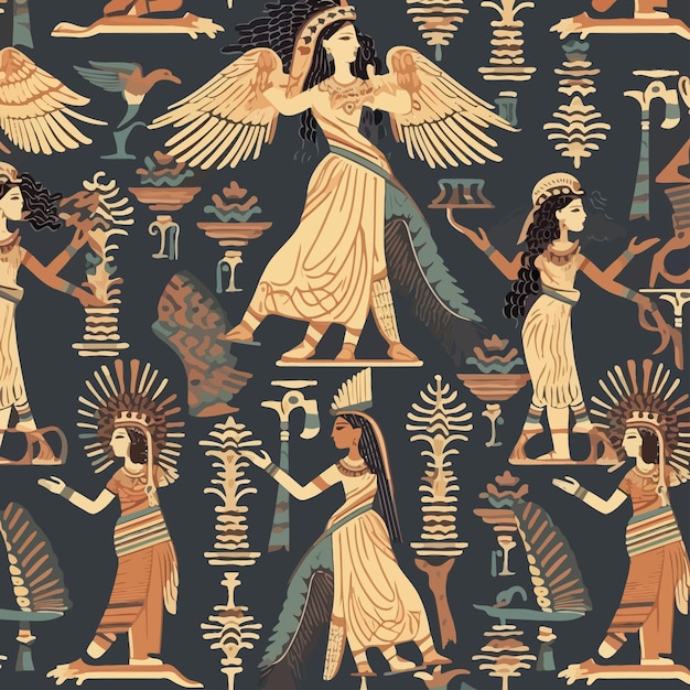 Vector mesopotamian goddess assyrian culture gilgamesh legends