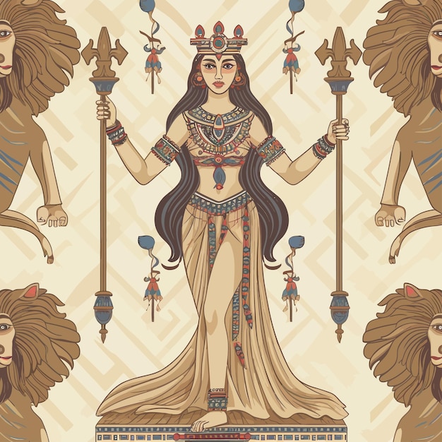Vector mesopotamian goddess assyrian culture gilgamesh legends