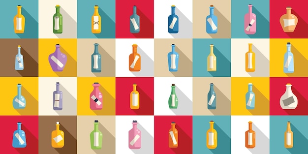 Vector message in the bottle icons set flat vector paper cork