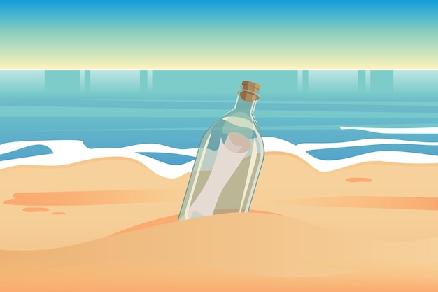 砂ベクトルのイラストに滞在するボトルの中のメッセージ