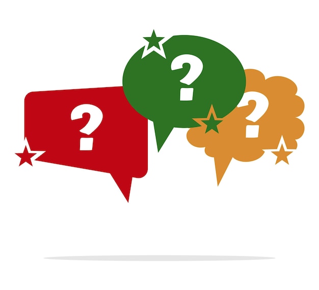 message bubble box with question mark and star icon simple vector red yellow green colors