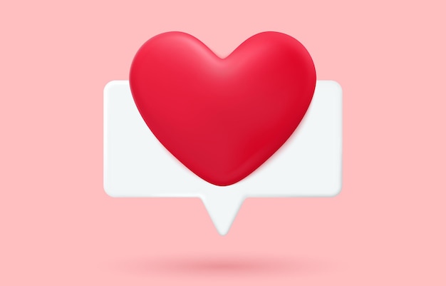 Пузырь сообщения с сердцем 3d вектор Любовное сообщение Социальные сети лайкают или комментируют обратную связь на сайте Любовь