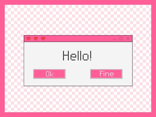 Сообщение привет, в стиле y2K. На розовом абстрактном фоне компьютерный интерфейс