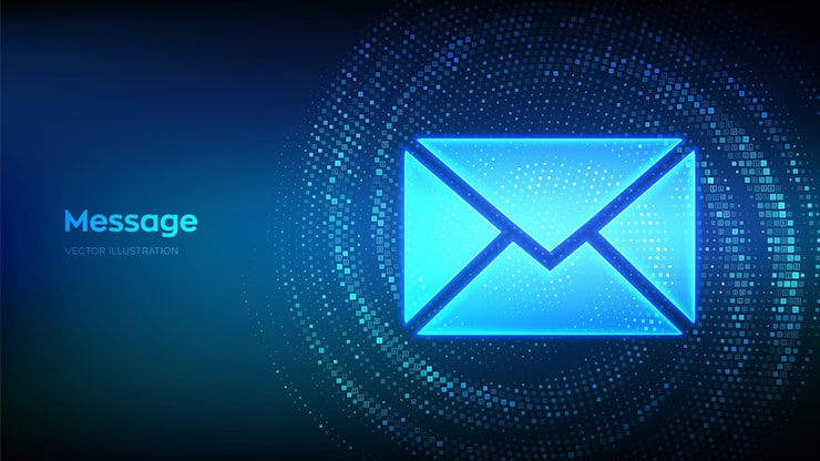 Vector message icon made with binary code email mail communication online chat global networking binary data virtual tunnel warp made with digital code data flow vector illustration