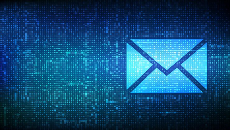 Vector message icon made with binary code email mail communication online chat global networking digital binary data and streaming digital code matrix background with digits 10 vector illustration