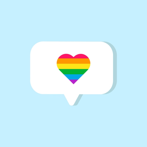 Icona del messaggio con il cuore nei colori dell'orgoglio i social media amano i colori dell'orgoglio illustrazione vettoriale Vettore Premium