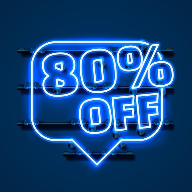 Message neon 80 off text banner. night sign. vector illustration