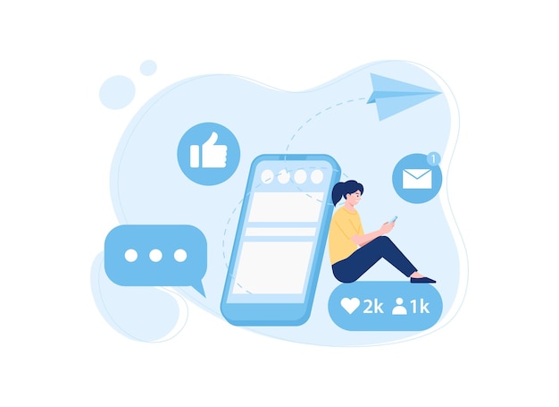 Message notification icon on phone concept flat illustration