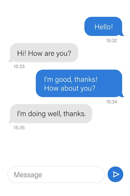 messaging app chat screen with speech bubbles displayed