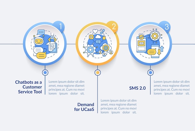 메시징 소프트웨어 추세 벡터 Infographic 템플릿입니다. Chatbot 프레젠테이션 개요 디자인 요소입니다. 3단계로 데이터 시각화. 타임라인 정보 차트를 처리합니다. 라인 아이콘이 있는 워크플로 레이아웃