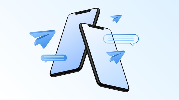 Вектор Обмен текстовыми сообщениями на макете смартфона с векторной иллюстрацией бумажного самолета