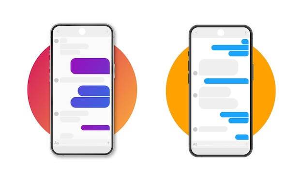 messenger smartphone screen real flat template smartphone device app chatting social network concept