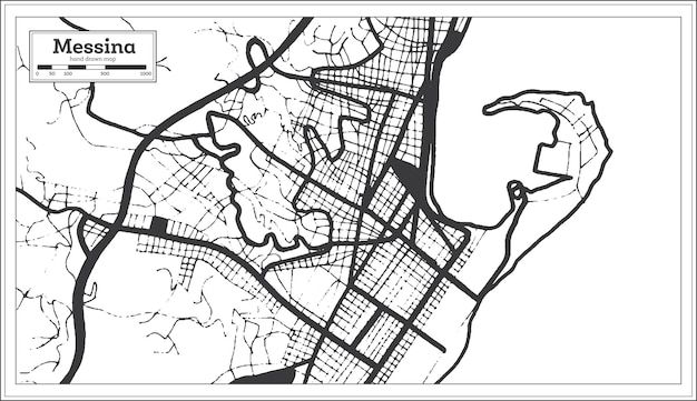 복고 스타일 개요 지도에서 흑백 색상의 메시나 이탈리아 도시 지도
