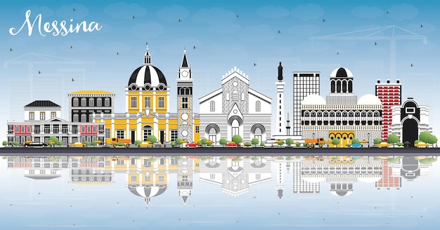 messina sicily italy city skyline with color buildings, blue sky and reflections. vector illustration. business travel and concept with modern architecture. messina cityscape with landmarks.