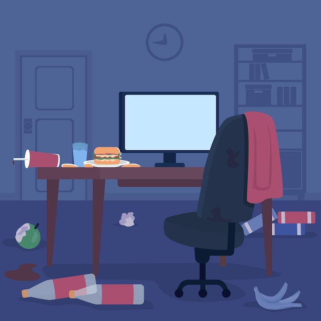 Messy bedroom flat color vector illustration