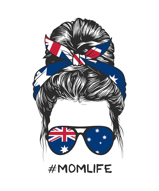 オーストラリアの旗のヘッドバンドとメガネのベクトルイラストと乱雑なパンのヘアスタイル