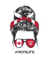 Messy bun hairstyle with canadian flag headband and glasses vector illustration