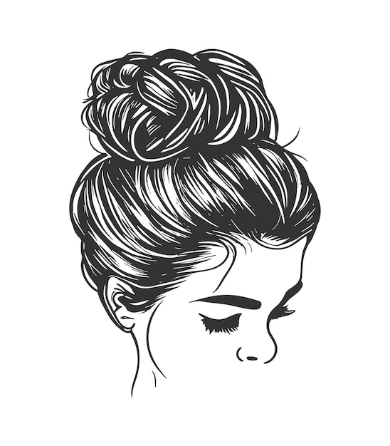 Vector messy bun hairstyle with casual chic updo for women trendy creative and simple hairdo front view
