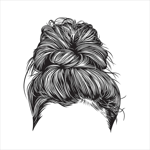 Vector messy bun hairstyles vector line art illustration