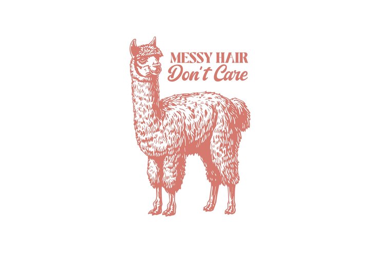 Vector messy hair dont care retro funny sarcastic animal alpaca t shirt design