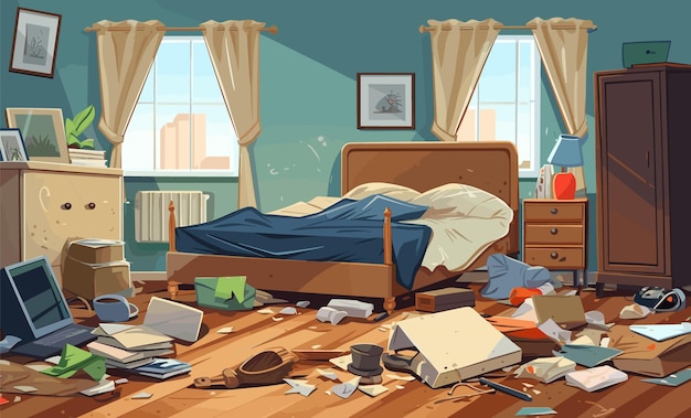 Messy room isolated vector style on isolated background illustration