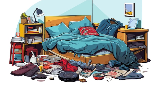 Messy room isolated vector style on isolated background illustration