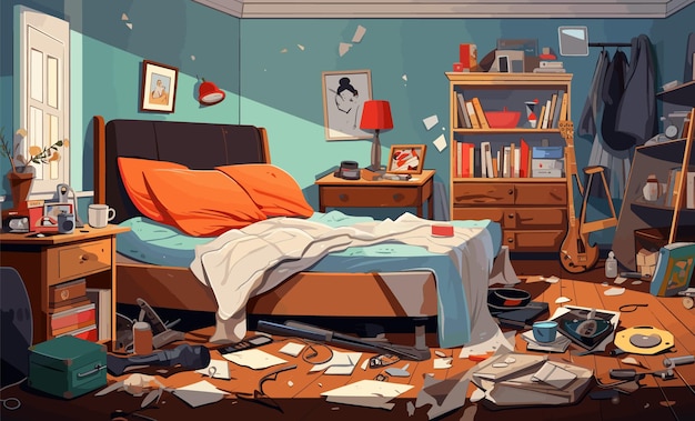 Vector messy room isolated vector style on isolated background illustration