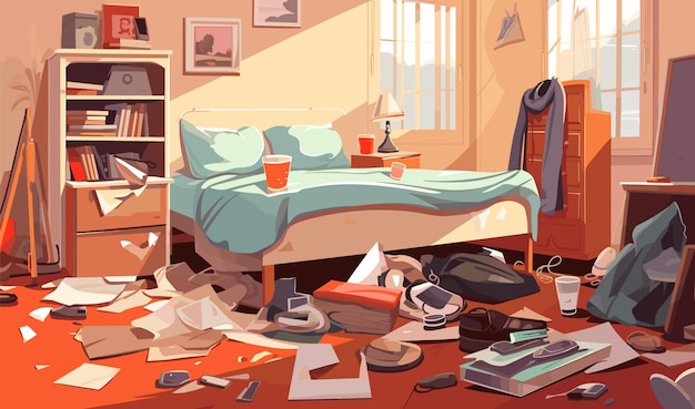 Vector messy room isolated vector style on isolated background illustration