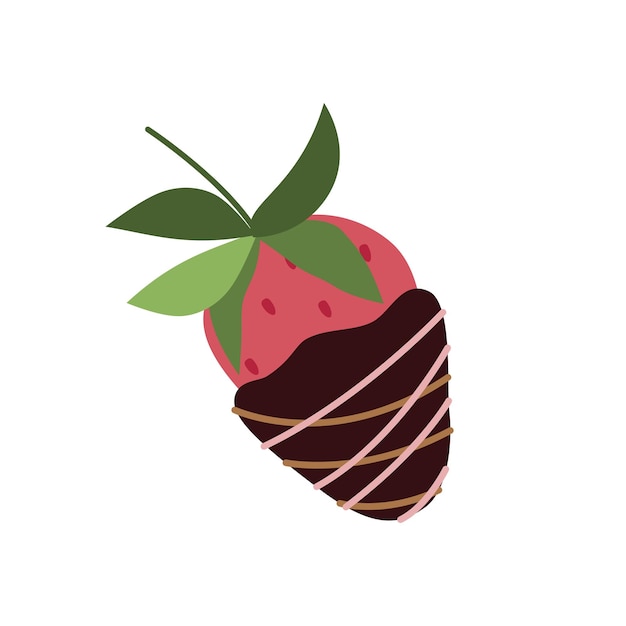 Met chocolade bedekte aardbei Roze geglazuurde aardbeien Platte cartoon vector