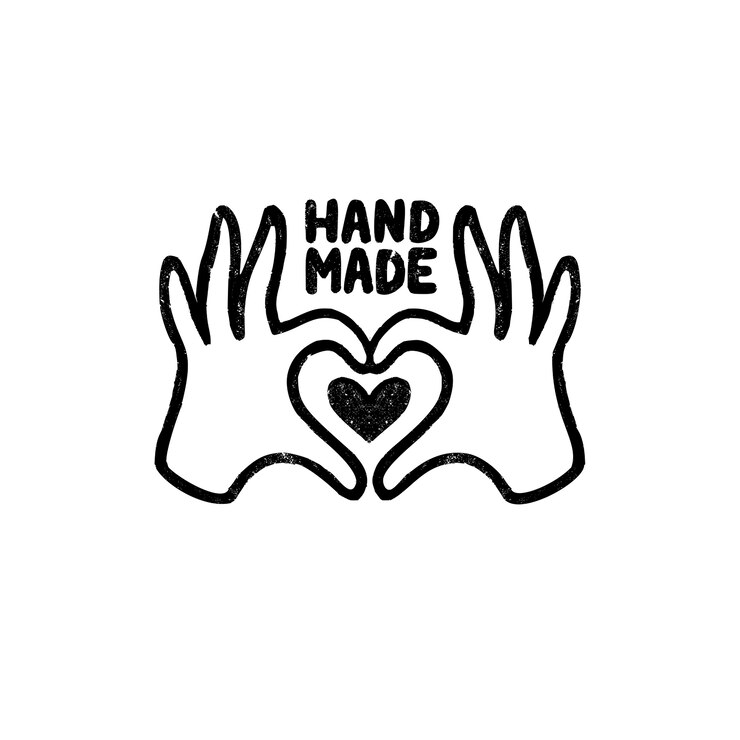 Vector met de hand gemaakt pictogram of logo. vintage stempel icoon met handen en hart afbeelding en handgemaakte letters. vintage illustratie voor banner en label