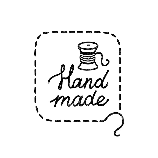 Vector met de hand gemaakt pictogram of logo. vintage stempel icoon met handgemaakte letters en spoel. vintage illustratie voor banner en label