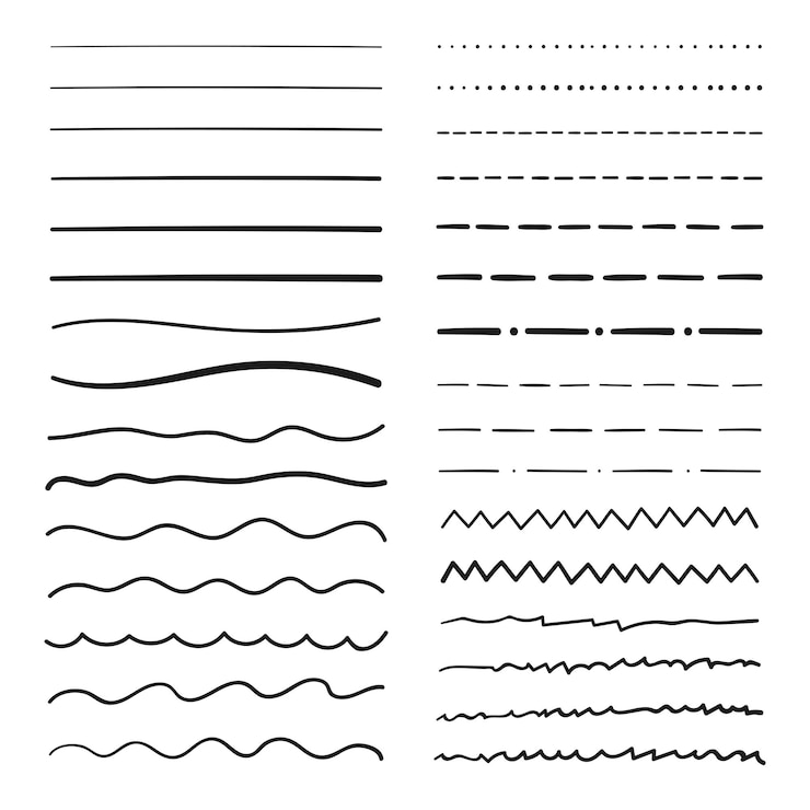 Vector met de hand gemaakte collectiereeks onderstrepen slagen in de stijl van de markeringsborstelkrabbel. diverse vormen. vector grafisch ontwerp.